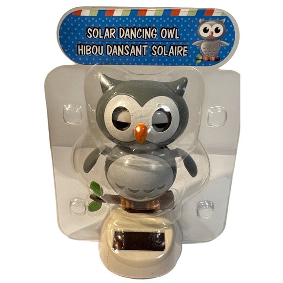 Solar Dancing Owl Figurine Decoration Gray & White Plastic Eyes Open and Close - Picture 1 of 5